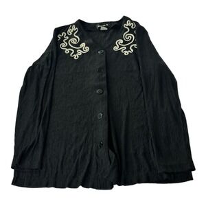 Susan G Women's Small Black Textured Button Front Embroidered Jacket